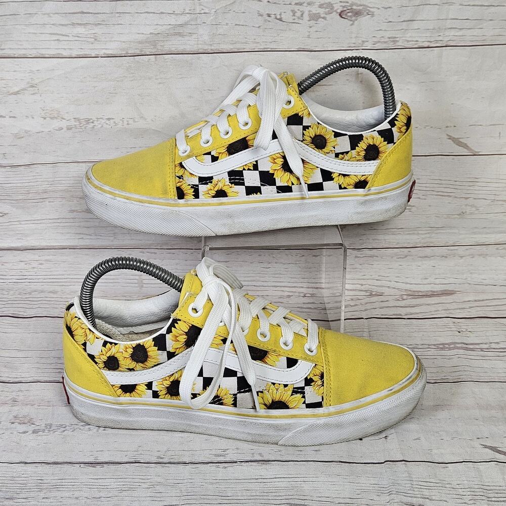 Vans Off The Wall Sneakers Yellow Sunflower Checkered Men's 6 Women's 7.5